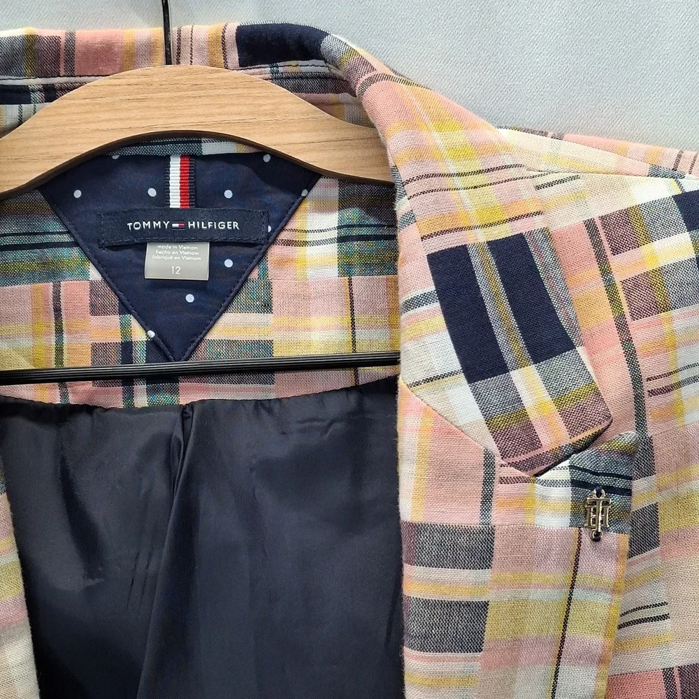 Sold! Tommy Hilfiger Mixed Madras Plaid Blazer Jacket Multicolor 12 NWOT - Picture 3 of 13